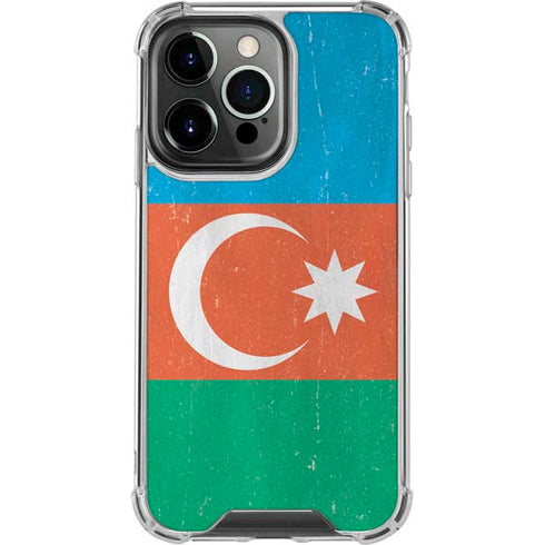 Azerbaijan Flag Distressed iPhone 14 Pro Clear Case